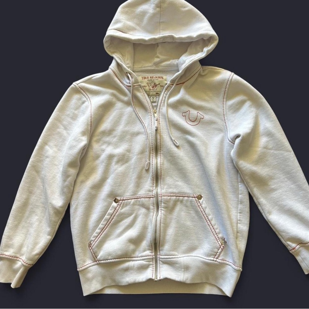 True Religion White and orange zip up size medium
